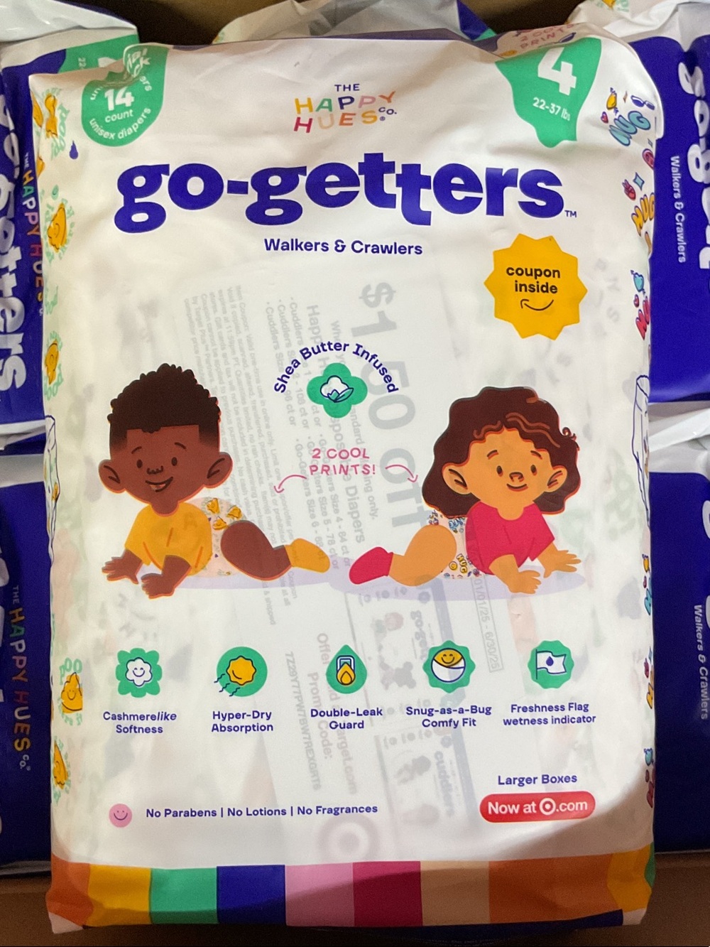 Go-Getters Walkers & Crawlers Diapers - size 4. Six packs, 84 diapers total